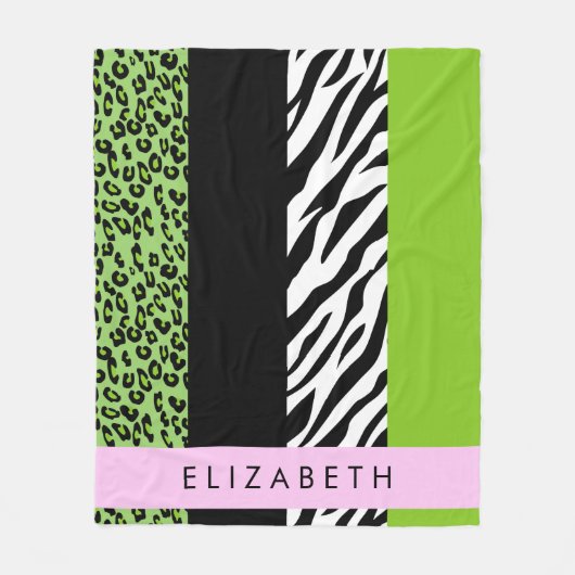 Leopard Print, Zebra Print, Green, Ihr Name Fleecedecke (Vorderseite)