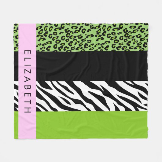 Leopard Print, Zebra Print, Green, Ihr Name Fleecedecke (Vorderseite (Horizontal))