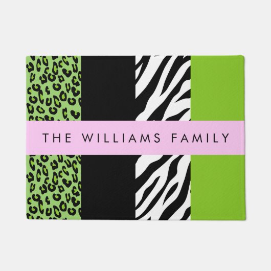 Leopard Print, Zebra Print, Green, Ihr Name Fußmatte (Vorderseite)