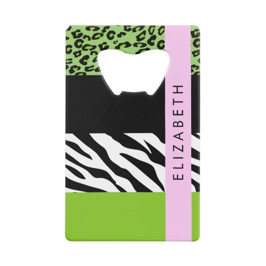 Leopard Print, Zebra Print, Green, Ihr Name Geldbeutel Flaschenöffner (Vorderseite)