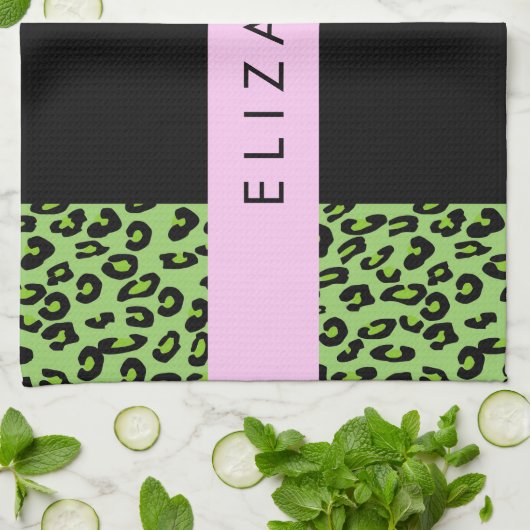 Leopard Print, Zebra Print, Green, Ihr Name Geschirrtuch (Gefaltet)