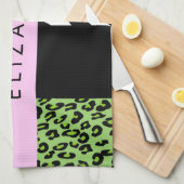 Leopard Print, Zebra Print, Green, Ihr Name Geschirrtuch (Viertel Falte)
