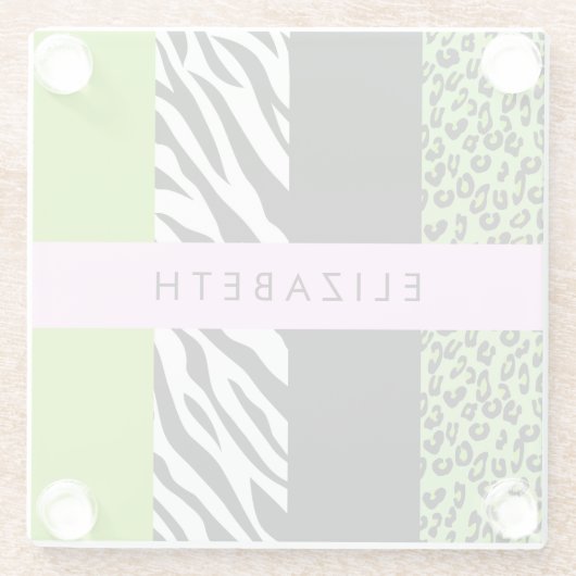 Leopard Print, Zebra Print, Green, Ihr Name Glasuntersetzer (Rückseite)