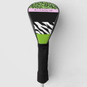 Leopard Print, Zebra Print, Green, Ihr Name Golf Headcover (Vorderseite)