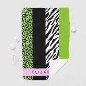Leopard Print, Zebra Print, Green, Ihr Name Golfhandtuch (Insitu)