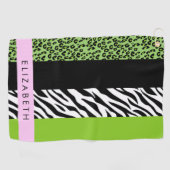 Leopard Print, Zebra Print, Green, Ihr Name Golfhandtuch (Horizontal)