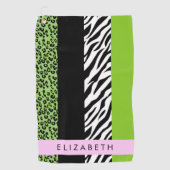 Leopard Print, Zebra Print, Green, Ihr Name Golfhandtuch (Vorderseite)