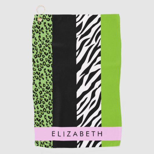 Leopard Print, Zebra Print, Green, Ihr Name Golfhandtuch (Vorderseite)