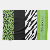 Leopard Print, Zebra Print, Green, Ihr Name Handtuch (Horizontal)