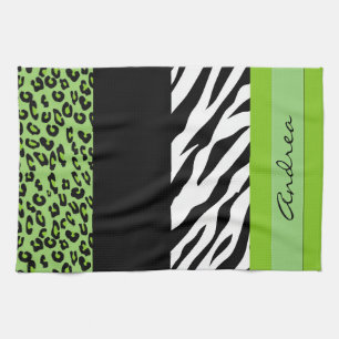 Leopard Print, Zebra Print, Green, Ihr Name Handtuch