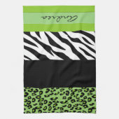 Leopard Print, Zebra Print, Green, Ihr Name Handtuch (Vertikal)