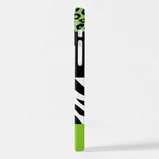 Leopard Print, Zebra Print, Green, Ihr Name iPhone Hülle (Linke Seite)