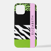 Leopard Print, Zebra Print, Green, Ihr Name iPhone Hülle (Rückseite)