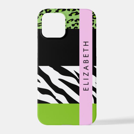 Leopard Print, Zebra Print, Green, Ihr Name iPhone Hülle (Rückseite)