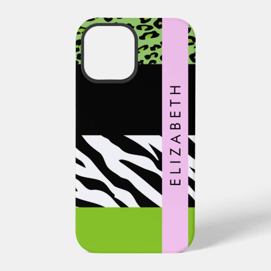 Leopard Print, Zebra Print, Green, Ihr Name iPhone Hülle (Rückseite)