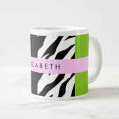 Leopard Print, Zebra Print, Green, Ihr Name Jumbo-Tasse (Vorderseite Rechts)