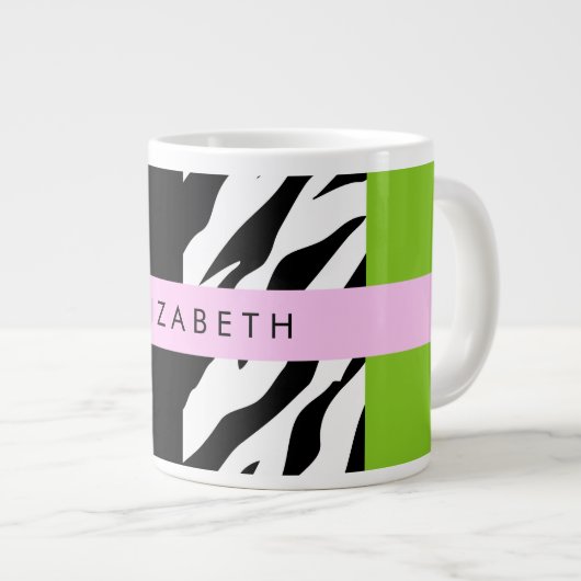 Leopard Print, Zebra Print, Green, Ihr Name Jumbo-Tasse (Vorderseite Rechts)