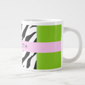 Leopard Print, Zebra Print, Green, Ihr Name Jumbo-Tasse (Rechts)
