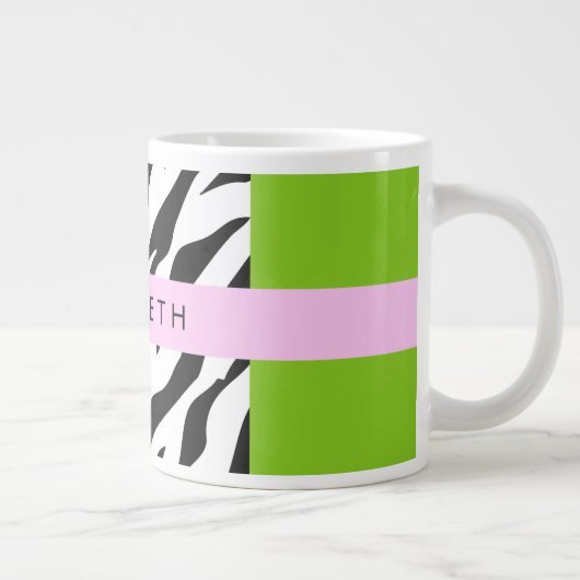 Leopard Print, Zebra Print, Green, Ihr Name Jumbo-Tasse (Rechts)