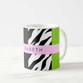 Leopard Print, Zebra Print, Green, Ihr Name Kaffeetasse (VorderseiteRechts)