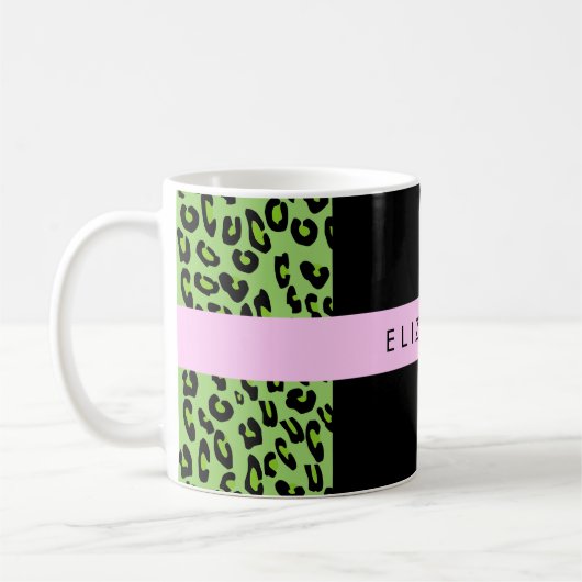 Leopard Print, Zebra Print, Green, Ihr Name Kaffeetasse (Links)