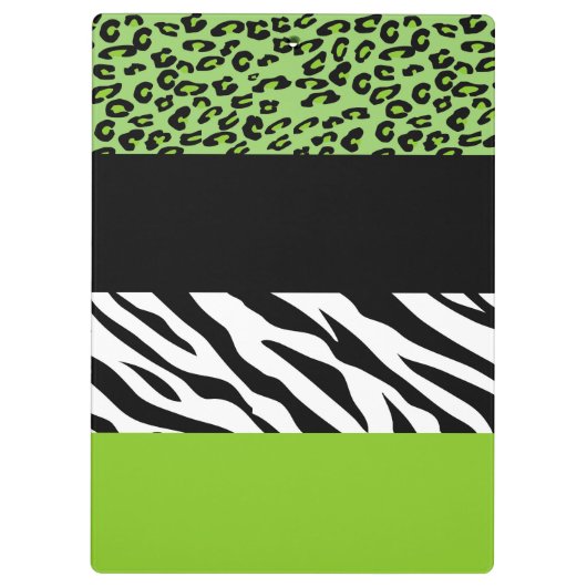 Leopard Print, Zebra Print, Green, Ihr Name Klemmbrett (Rückseite)