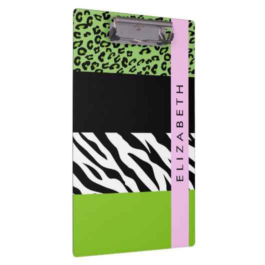 Leopard Print, Zebra Print, Green, Ihr Name Klemmbrett (Rechts)