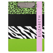 Leopard Print, Zebra Print, Green, Ihr Name Klemmbrett (Vorderseite)