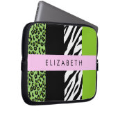 Leopard Print, Zebra Print, Green, Ihr Name Laptopschutzhülle (Vorne Rechts)