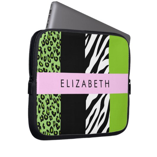 Leopard Print, Zebra Print, Green, Ihr Name Laptopschutzhülle (Vorne Rechts)