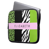 Leopard Print, Zebra Print, Green, Ihr Name Laptopschutzhülle (Vorderseite Links)