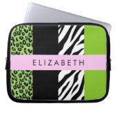 Leopard Print, Zebra Print, Green, Ihr Name Laptopschutzhülle (Vorderseite)