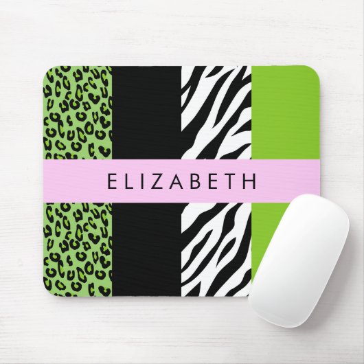 Leopard Print, Zebra Print, Green, Ihr Name Mousepad (Mit Mouse)