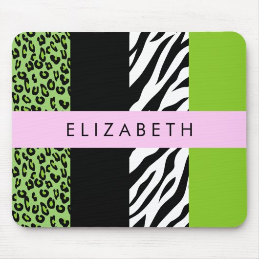 Leopard Print, Zebra Print, Green, Ihr Name Mousepad (Vorne)
