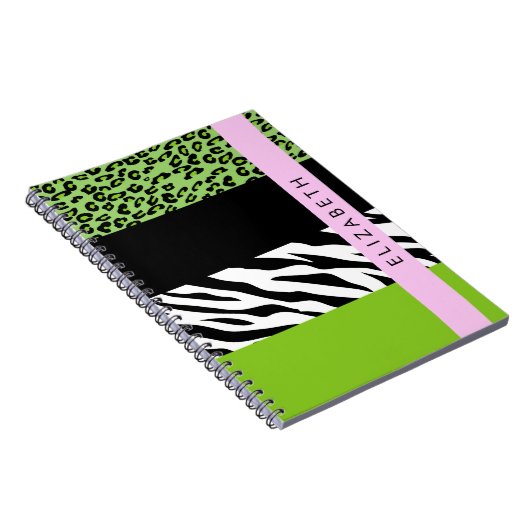 Leopard Print, Zebra Print, Green, Ihr Name Notizblock (Rechte Seite)