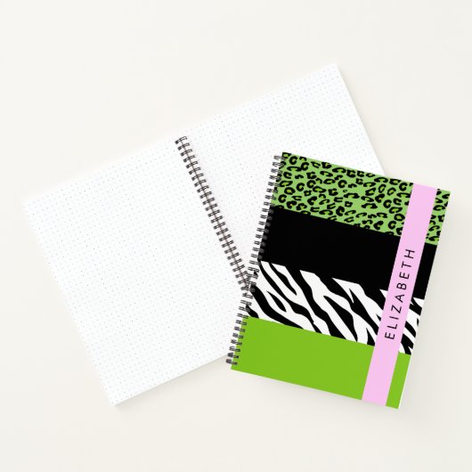 Leopard Print, Zebra Print, Green, Ihr Name Notizblock (Innenseite)
