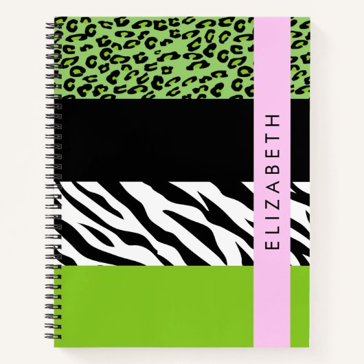 Leopard Print, Zebra Print, Green, Ihr Name Notizblock (Vorderseite)