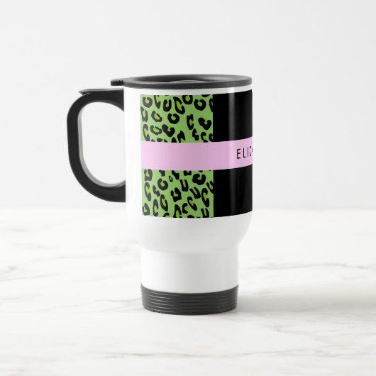 Leopard Print, Zebra Print, Green, Ihr Name Reisebecher (Links)