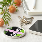 Leopard Print, Zebra Print, Green, Ihr Name Schlüsselanhänger (Seite)