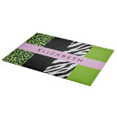 Leopard Print, Zebra Print, Green, Ihr Name Schneidebrett (Ecke)