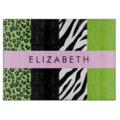 Leopard Print, Zebra Print, Green, Ihr Name Schneidebrett (Vorderseite)