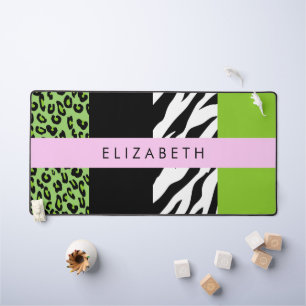Leopard Print, Zebra Print, Green, Ihr Name Schreibtischunterlage