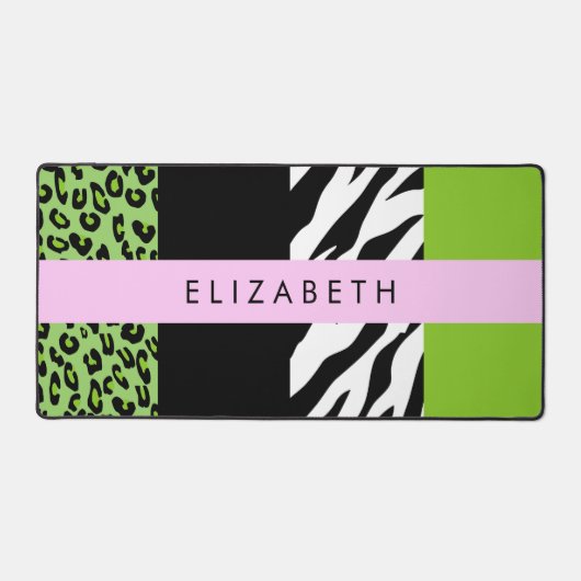 Leopard Print, Zebra Print, Green, Ihr Name Schreibtischunterlage (Vorderseite)