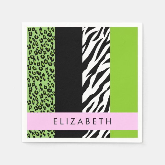 Leopard Print, Zebra Print, Green, Ihr Name Serviette (Vorderseite)