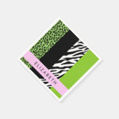 Leopard Print, Zebra Print, Green, Ihr Name Serviette (Ecke)