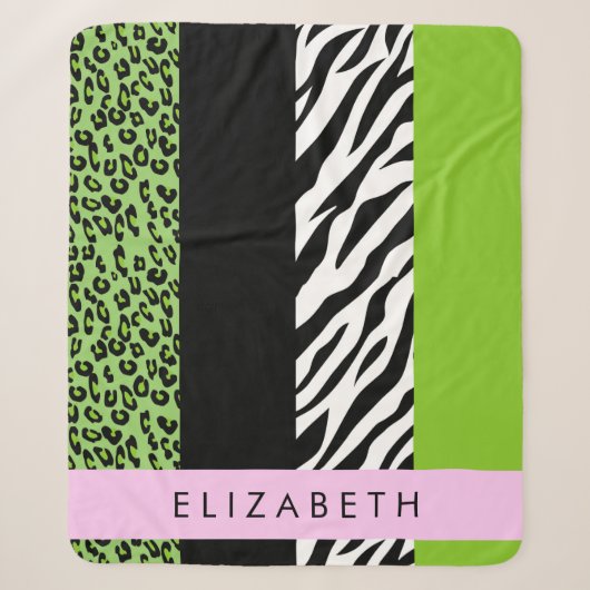 Leopard Print, Zebra Print, Green, Ihr Name Sherpadecke (Vorderseite)