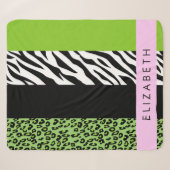 Leopard Print, Zebra Print, Green, Ihr Name Sherpadecke (Vorderseite (Horizontal))