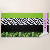 Leopard Print, Zebra Print, Green, Ihr Name Strandtuch (Vorderseite)