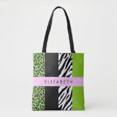 Leopard Print, Zebra Print, Green, Ihr Name Tasche (Vorderseite)