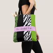 Leopard Print, Zebra Print, Green, Ihr Name Tasche (Von Nahem)